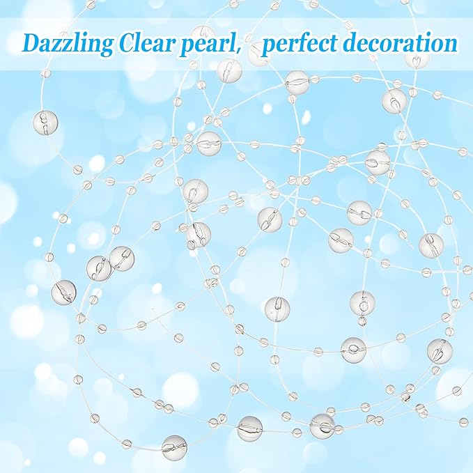 Tondiamo 24 Pcs Artificial Pearl String for Floating Candle Faux Pearls Beads String Garland Centerpiece Decoration for Vases Filler Wedding Spring Holiday Party Decor(Clear)