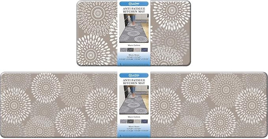 LuxStep Kitchen Mat Cushioned Rugs Anti-Fatigue Mats for Kitchen Floor,Waterproof Non-Slip Mats and Rugs Set for Office,Floor,Laundry 17.3"×30"+17.3"×70",Khaki