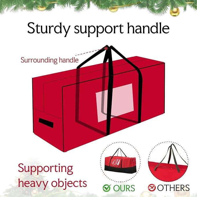Christmas Tree Storage Bag,Fits Up 10 Ft Tall Artificial Trees,600D Oxford Material,Heavy Duty Tree Bag,Dampproof Storage Bag with Durable Reinforced Handles & Dual Zipper&Transparent Pocket