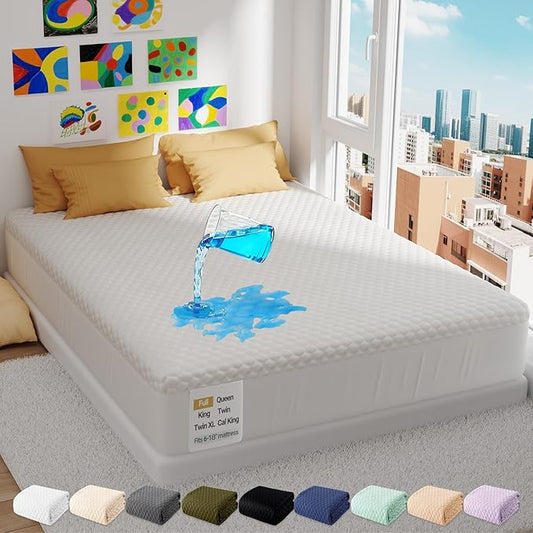 OhGeni 100% Waterproof Full Size Mattress Protector,Soft Mattress Pad,Pet Hair & Bedwetting Resistant,Cooling Breathable Fitted Sheets,Washable Bed Cover,Non-Slip Deep Pocket,Noiseless for Guest Rooms