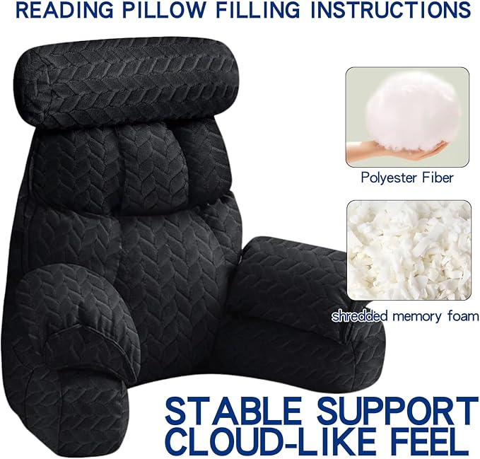 FXXUDVNIIN Back Pillow for Bed Sitting up – with 9.4" Armrest, for Reading, Gaming, Relaxing. Also Serves as tv Pillows for Sitting in Bed, Floor Pillow & Back Support for Adults.