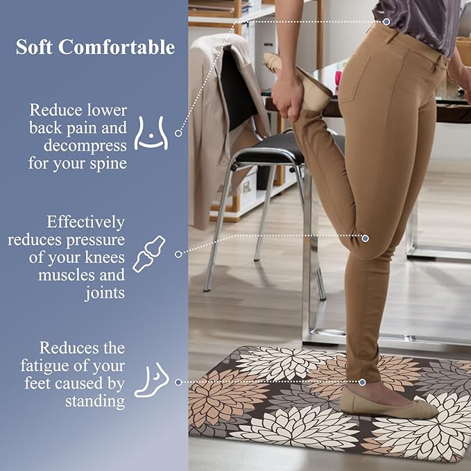 HEBE Anti Fatigue Kitchen Rugs Sets of 2, Non Slip Kitchen Mats for Floor, Waterproof Cushioned Comfort Standing Carpet for Kitchen Sink, Home Office, Laundry Room