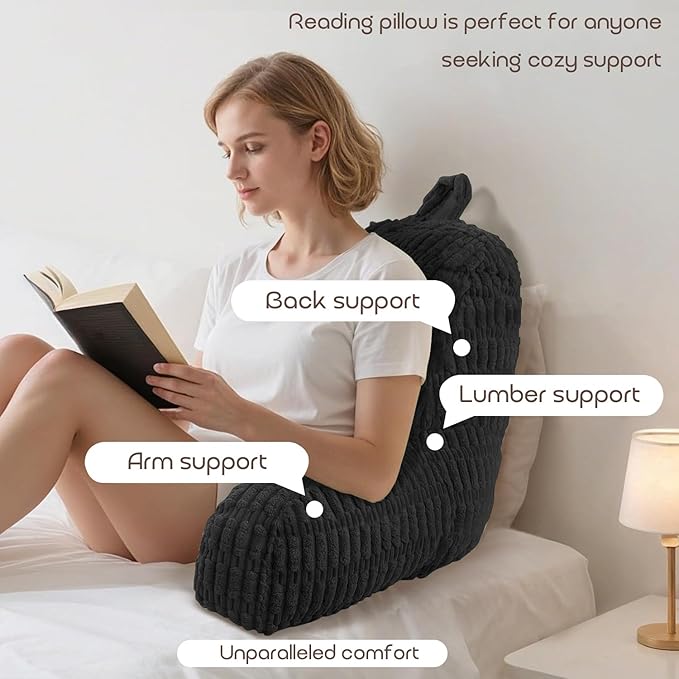 Reading Pillows for Sitting in Bed Adult, Back Rest Pillow for Sitting Up in Bed and Couch, Back Support Chair Pillow Support for Adult Backrest Pillows for Reading (Black 21 Inch)