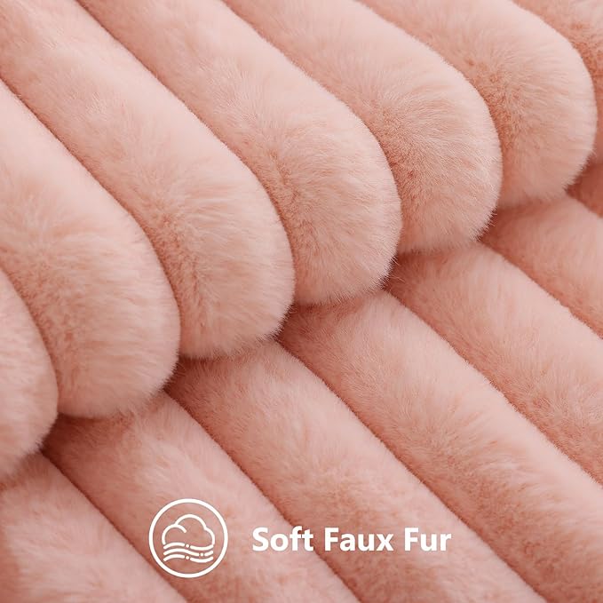 decorUhome Summer Cozy Faux Fur Throw Pillow Covers 16x16 Set of 2 Decorative Plush Striped Modern Farmhouse Boho Couch Pillow Cases with Velvet Back for Sofa Bed Living Room, Blush Pink