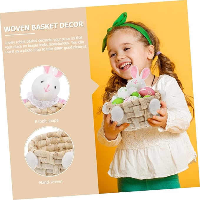 STOBAZA Lovely Bunny Storage Basket Color Easter Ornament for Home Decor Woven Design for Party Props and Egg Storage Adds Festive Charm to Any