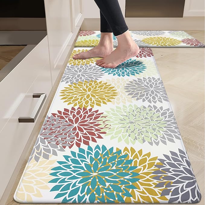 HEBE Anti Fatigue Kitchen Rugs Sets of 2, Non Slip Kitchen Mats for Floor, Waterproof Cushioned Comfort Standing Carpet for Kitchen Sink, Home Office, Laundry Room