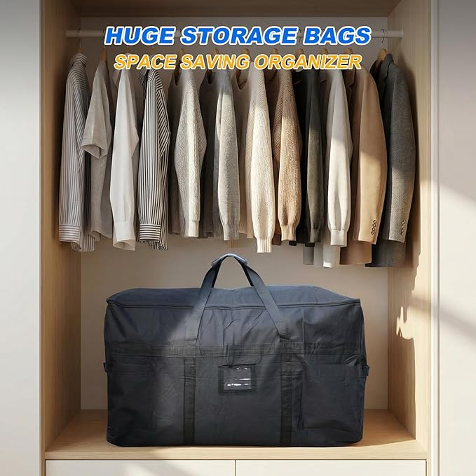 Large Moving Bags,4 FT Christmas Tree Storage Bag with Strong Zipper & Comfortable Handles, Sturdy & Durable Clothes Storage Bags Totes Bins, Black Packing Moving Boxes for College Supplies
