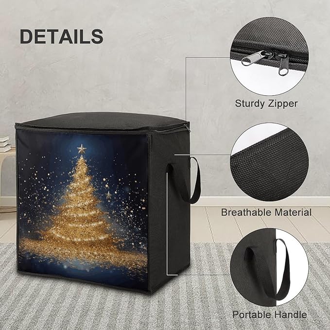 Golden Glitter Christmas Tree Storage Bag-Closet Organizers And Storages Containers Bins with Sturdy Zipper for Quilts Clothes Organization Space Saver