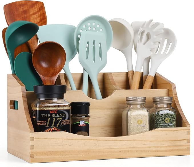Innovation Utensil Holder Kitchen Utensil Organizer with Handle, Natural Color