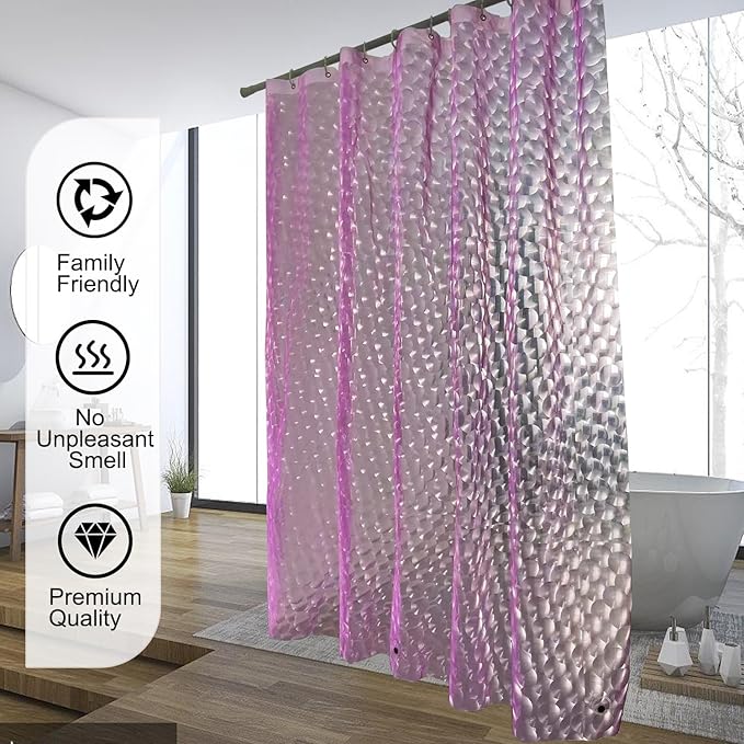 TIKABC Shower Curtain Liner, Eva Pink 4G Lightweight Shower Liner, Plastic Waterproof Shower Curtains, 72x72 inch with 12 Grommet Holes 3 Large Magnetic Weights