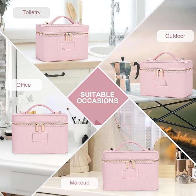 HiTotes Makeup Bag Vanity Case for Women Leather Cosmetic Bag Travel Toiletry Bags Portable Makeup Organizer Case