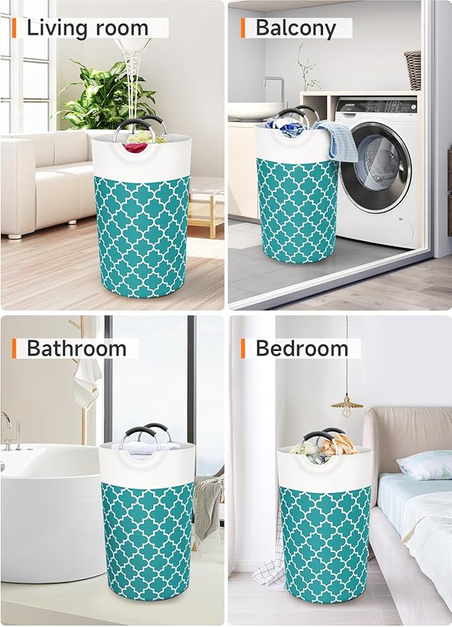 Fabspace Large Laundry Basket Laundry Hamper Bag Washing Bin Clothes Bag Collapsible Tall with Handles Waterproof Travel Bathroom College Essentials Storage for College Dorm, Family (Green) 82L