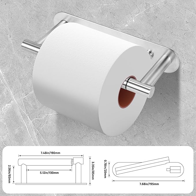 Brushed Nickel Toilet Paper Holder Wall Mount - Double Post Pivoting Bathroom Tissue Holder, 304 Stainless Steel Rustproof - Adhesive or Screw in Wall Toilet Paper Roll Holder, Commercial & Home Use