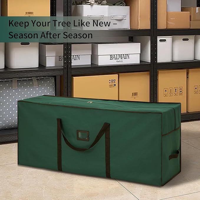 combocube Large Christmas Tree Storage Bag 7.5 ft, 600D Oxford Fabric Heavy Duty Christmas Tree Container, Waterproof Xmas Artificial Tree Storage Box with Reinforced Handles and Dual Zippers, Green