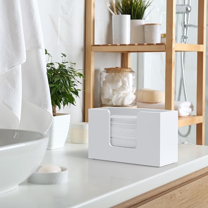 Paper Towel Dispenser Countertop, Wooden Bathroom Paper Towel Holder, White Napkin Holder for Kitchen, Countertop Multifold C-Fold, Z-Fold, Trifold Paper Hand Towel Dispenser for Bathroom Toilet