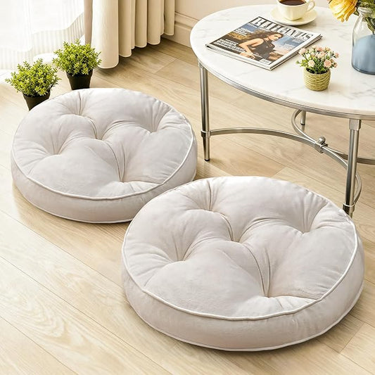 1 MIDDLE ONE Floor Pillow Set of 2, Memory Foam Meditation Cushion, Floor Cushions for Adults Sitting, Large Round Seat Cushions for Yoga, Living Room, 20x20 Inch (Round | Off-White)