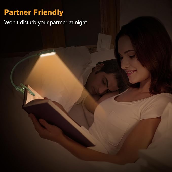 Gritin 16 LED Rechargeable Book Light for Reading in Bed- Eye Caring 3 Color Temperatures, Stepless Dimming Brightness, 80 Hrs Runtime, Lightweight Flexible Clip on Light for Book Lovers-Dark Green