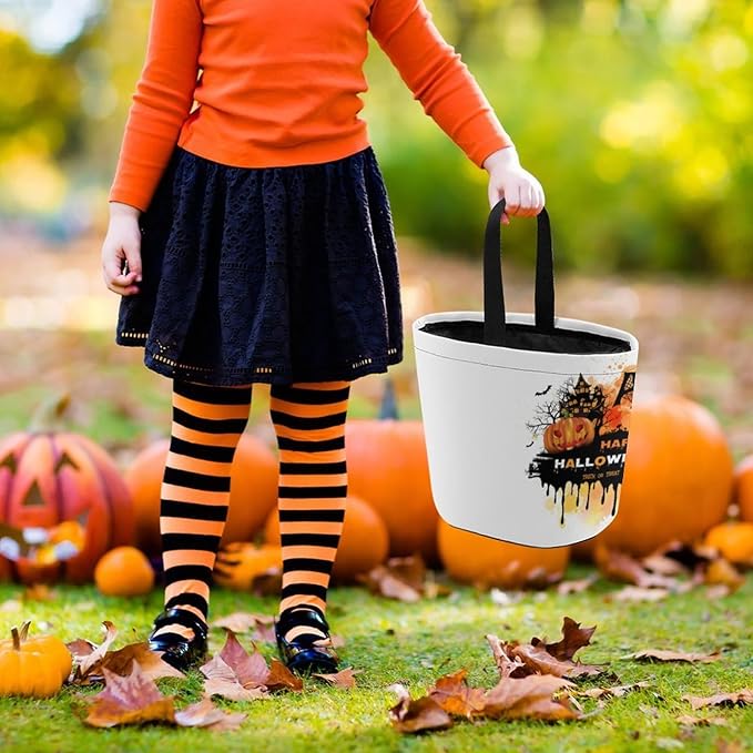 Personalized Halloween Trick or Treat Candy Bag with Name Custom Text Party Tote Bucket Halloween Candy Basket Gift (Bag-10)