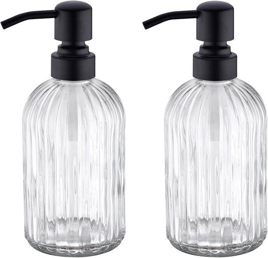 Matte Black Dish Kitchen Soap Dispenser, Bathroom Liquid Soap Dispenser with Rustproof Stainless Steel Pump, 16 Oz Glass Bottle,2 Packs