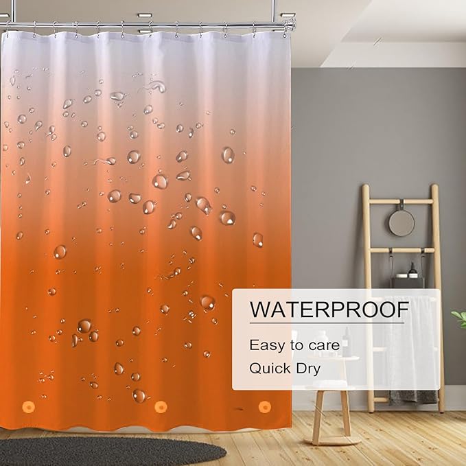 TIKABC Orange Shower Curtain Liner, 4G PEVA Shower Liner, Plastic Peva Waterproof Shower Curtains, 72x72 inch with Grommet Holes 3 Magnetic Weights