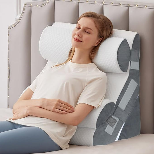 MEGCXIT 4PCS Bed Wedge Pillow for Headboard, Adjustable Wedge Pillow for Sleep Apnea, 23” Wide Triangle Pillow Wedge Set for After Surgery, Acid Reflux Relief, Snoring, Neck&Back Support, White/Grey