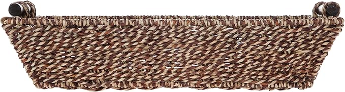 17.5 "x 10" x 4 "wooden handle seaweed rectangular basket, made of fiber tray, used for living room coffee table, bathroom counter, kitchen pantry, farmer's country storage cabinet.