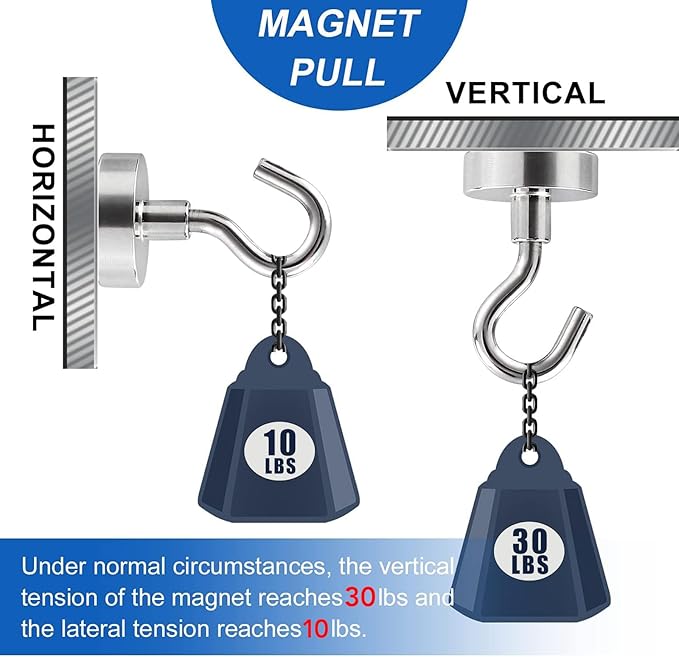 LOVIMAG Strong Magnetic Hooks, 30lbs Utensil Racks Kitchen Utensil Holders Hanging Cruise Cabins, Ship Essentials, Rare Earth Magnet for Refrigerator,Hanging,Classroom,Ceiling-25 Pack
