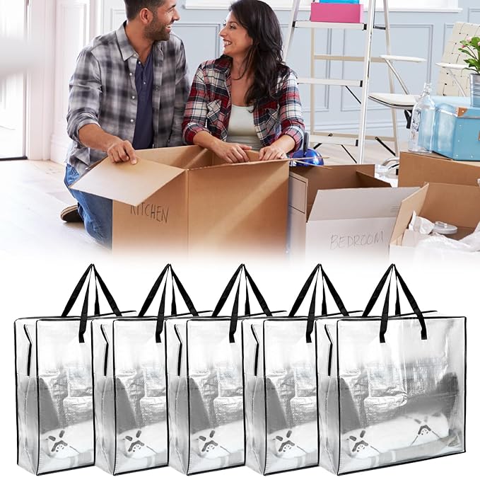 QWORK Moving Storage Bags, 5 Pack Heavy-Duty Wreath Storage Bag - 25 Gallon Capacity, Wreath Comforter Blankets Storage Bag