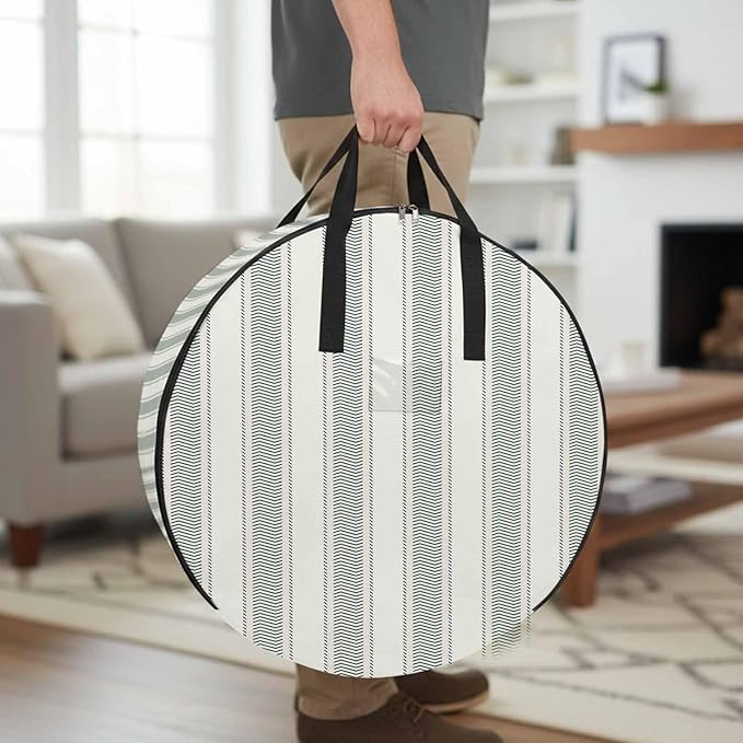 Storage Bag Sage Green Stripes Round Storage Totes Bins Closet Organizers with Zippers & Handle Vertical Striped Line Clothes Storage Container for Bedroom Dorm Space Saving Packing Supplies Bags