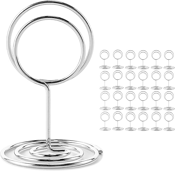 Hoewina 26Pcs Place Card Holder, Table Number Holders, Wire Picture Holder, Small Size Table Card Holders, Photo Holder for Centerpieces, Wedding Reception, Party, Birthday (Silver)