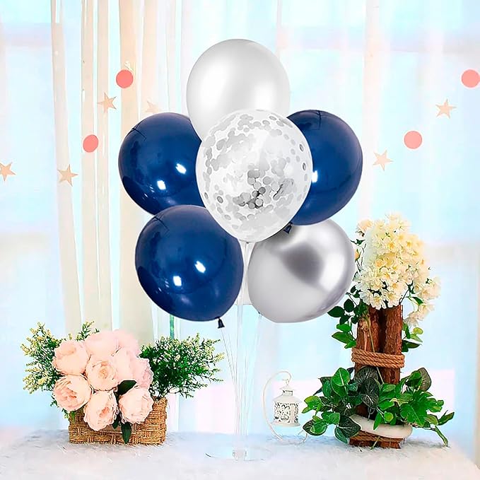 ZJDHPTY 4 Set Balloon Stand with Silver Navy Blue Balloons Centerpiece Table Decorations for Birthday Wedding Anniversary Retirement New Years Graduation Decorations Class of 2026
