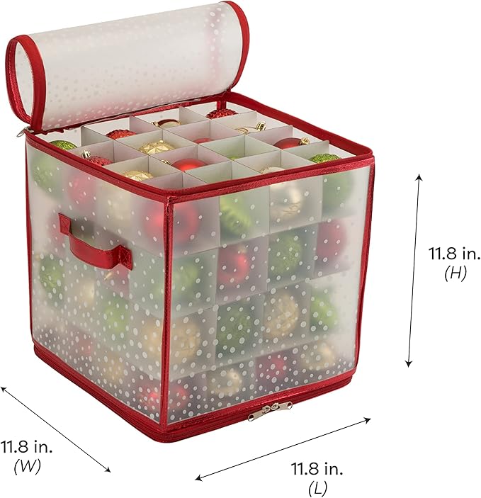 Simplify 64 Count Ornament Storage Box | Plastic | Decorative Organizer | Storage Bin | Red | L12 x W12 x H12