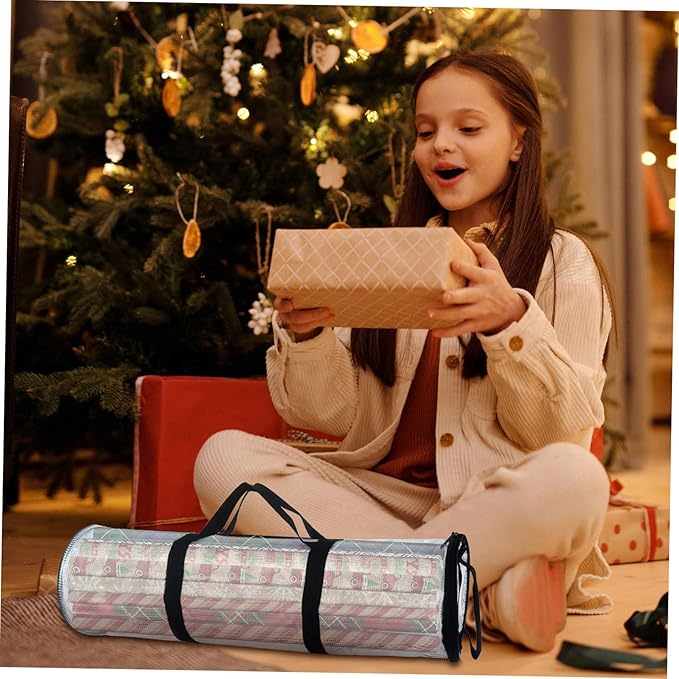 FOMIYES Christmas Wrap Organizer Storage Bag for Wrapping Paper and Ribbons Transparent Zipper Closure Design for Holiday Storage for under Bed Closet