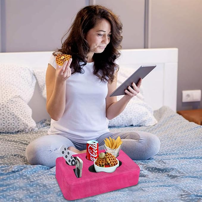 Couch Bed Cup Holder Pillow, Nisdoing 5 Hole Couch Drink Holder! Keep Drinks Hand Side and KeepTemp, Prevent Spills and Use Anywhere. Cup Holder for Couch, Bed,Camping,RV,Car,Beach.Pink
