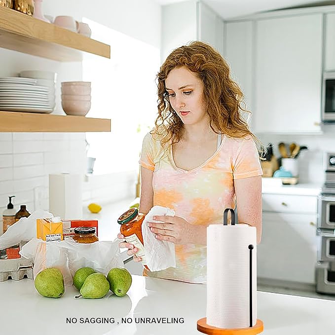Wooden Paper Towel Holder Countertop, Kitchen-Towel-Holder FreeStanding with Side Bar for Kitchen Bathroom