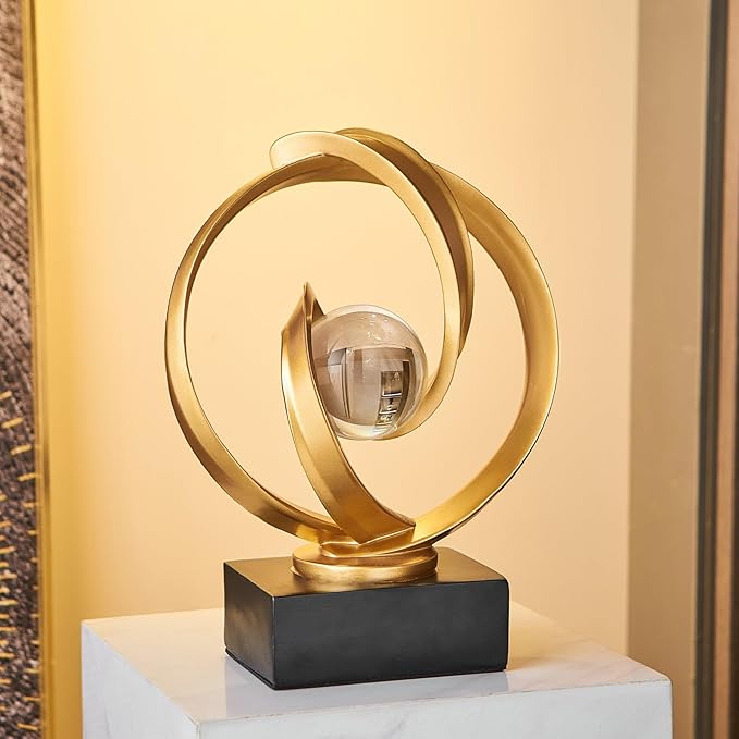 Modern Gold Statue Decor for Living Room, Abstract Art Sculptures Home Décor Accents for Coffee Table TV Stand Bookshlf, Resin Decorations for Dining Room Office Bedroom