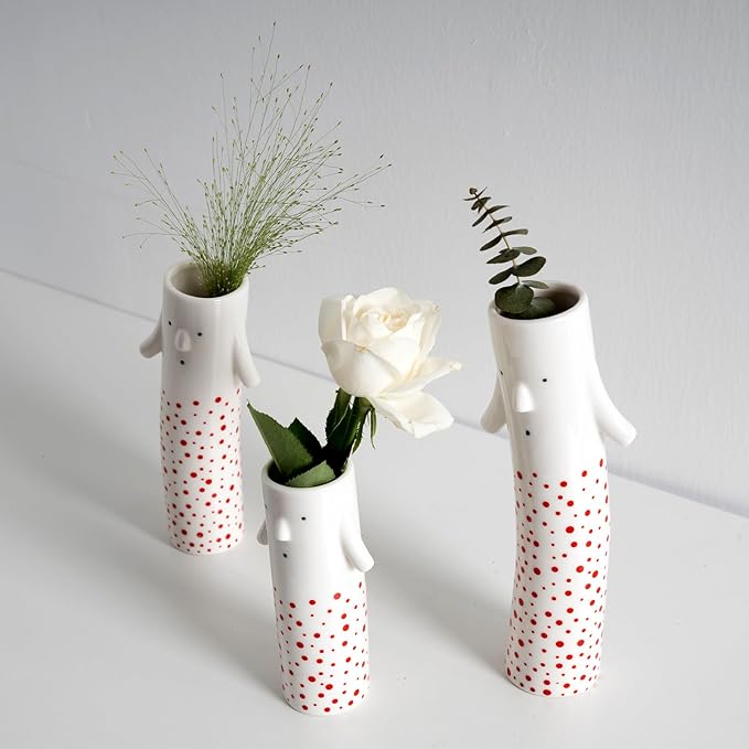 MOUGIGI Family Face Vases Set of 3 - Cute Handmade Ceramic Bud Vases for Pretty Flowers - Unique Modern Decor - Aesthetic Small Flower Holders for Home Elegance