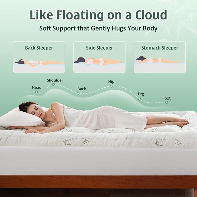DOWNCOOL 3 Inch Twin Mattress Topper – Cooling Memory Foam Mattress Topper for Back Pain Relief, Breathable Bamboo Viscose Air Layer, 1600 GSM Fill, Deep Pocket Fits 8–21 Inch