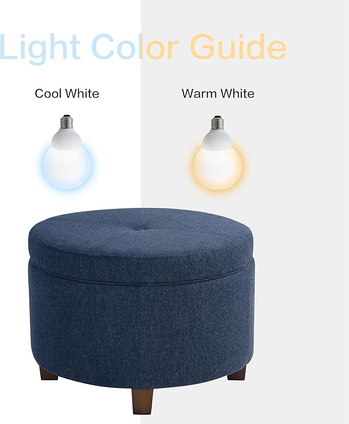 HomePop Large Round Storage Ottoman - Blue Woven Fabric