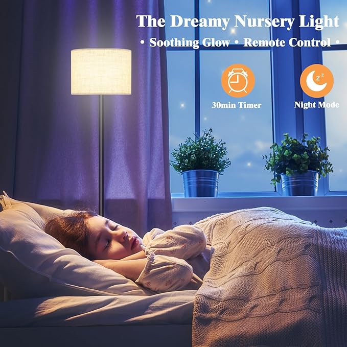 Qaubauyt Smart LED Floor Lamp with APP Control & RGB Colors - Dimmable Standing Lamp for Living Room, Bedroom, Gaming - Remote, Timer, 9W Bulb Included, 60.6" Modern Tall Lamp (Beige)