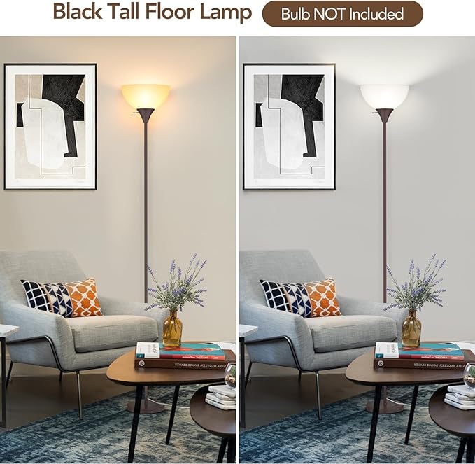 Coucrek Floor Lamp, LED Standing Lamps with White Plastic Shade, Corner Floor Lights for Living Room Bedroom, Rotary Switch, Bulb not Included, Brown