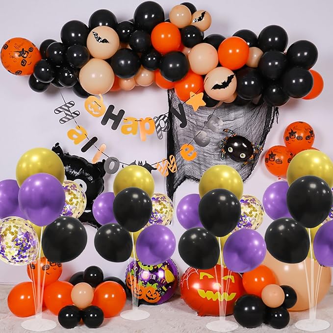 ZJDHPTY Halloween Decorations Balloon Stand with Purple Black and Gold Balloons Balloon Centerpieces for Birthday Bridal Shower Wedding Retirement Graduation New Years (Purple black gold set4)