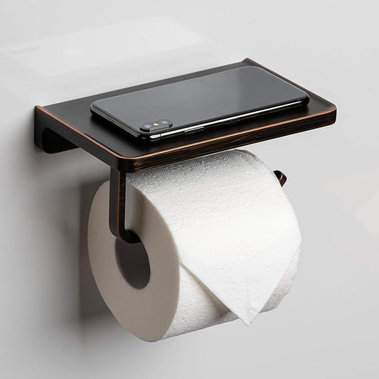 Linkaa Bronze Toilet Paper Holder with Shelf Oil Rub Bronze,Wall Mount Toilet Tissue Roll Holder Dispenser with Phone Shelf Storage for Bathroom Kitchen Washroom Wall丨Heavy Duty Zinc Alloy