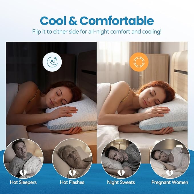 QUTOOL Cooling Pillows for Sleeping,Shredded Memory Foam Pillows King Size Set of 1,Adjustable Soft & Firm Gel Bed Pillow for Side, Back, Stomach Sleepers