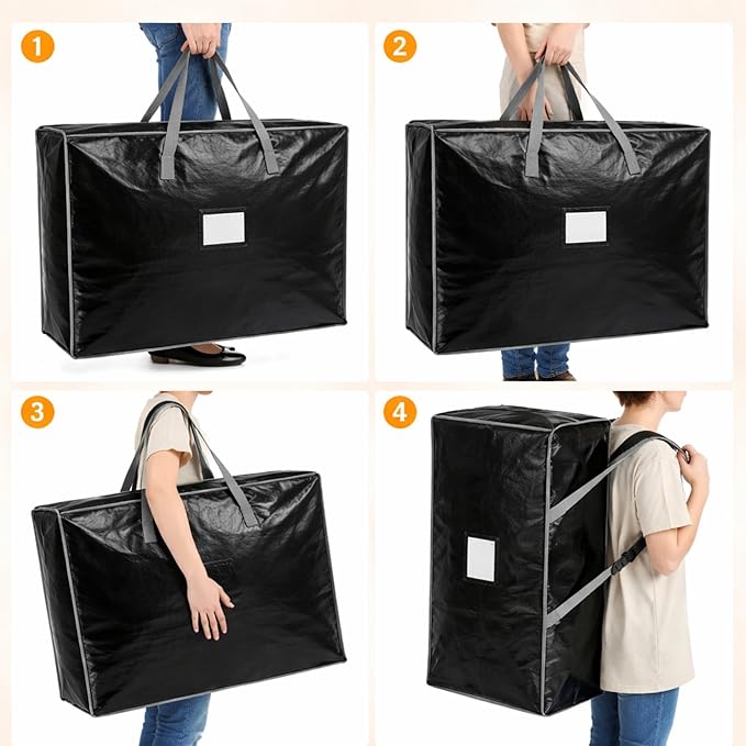 SATINIOR 4 Pack Wreath Storage Clothes Blanket 24 Inch Foldable Moving Storage Bags with Handles Double Zipper Large Square Closet Organizers and Containers for Bedding Duvet Comforter (PE)
