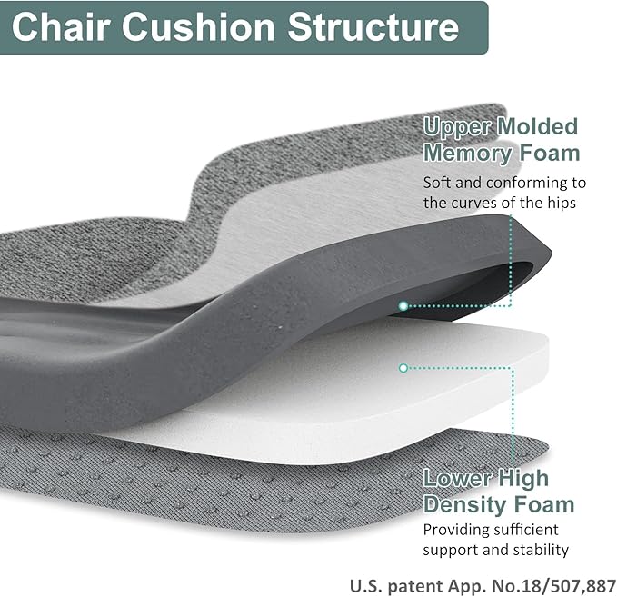 Shinnwa Kitchen Chair Cushions Set of 6, Patented Design Memory Foam Dining Chair Pads with Ties and Washable Cover, 6 Pack, 17" x 16" x 2", Dark Grey