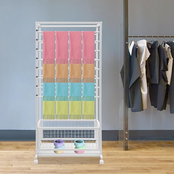 16-Layer Floor Standing Ribbon Organizer Rack, 60" Metal Flower Wrapping Paper Storage Stand, Flower Shop Packaging Paper Storage Stand for Home Craft Room Clothing Store, White