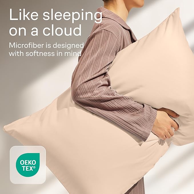 Ultra Soft Pillow Protectors with Zipper King Size - Set of 4 Breathable Pillow Covers - 100% Protection Against Stains, Dust & Dirt - Machine Washable (Beige)