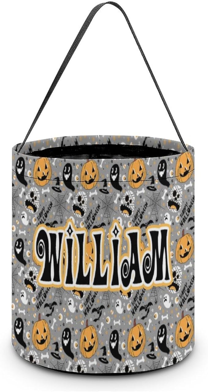 Personalized Halloween Trick or Treat Candy Bag with Name Custom Text Party Tote Bucket Halloween Candy Basket Gift (Bag-3)
