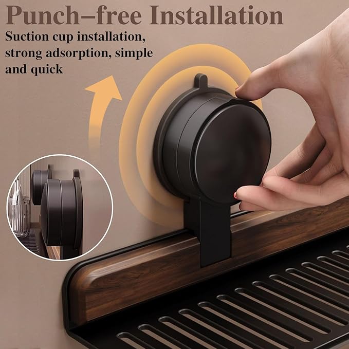 Walnut Bathroom Sink Shelf Over Faucet,2025 New No-Drill Shower Caddy Suction Cup with Strong Adhesion,Stable Over Sink Shower Rack for Easy Drainage,Wall Shelf for Bathroom,Kitchen (19.7IN/50CM)